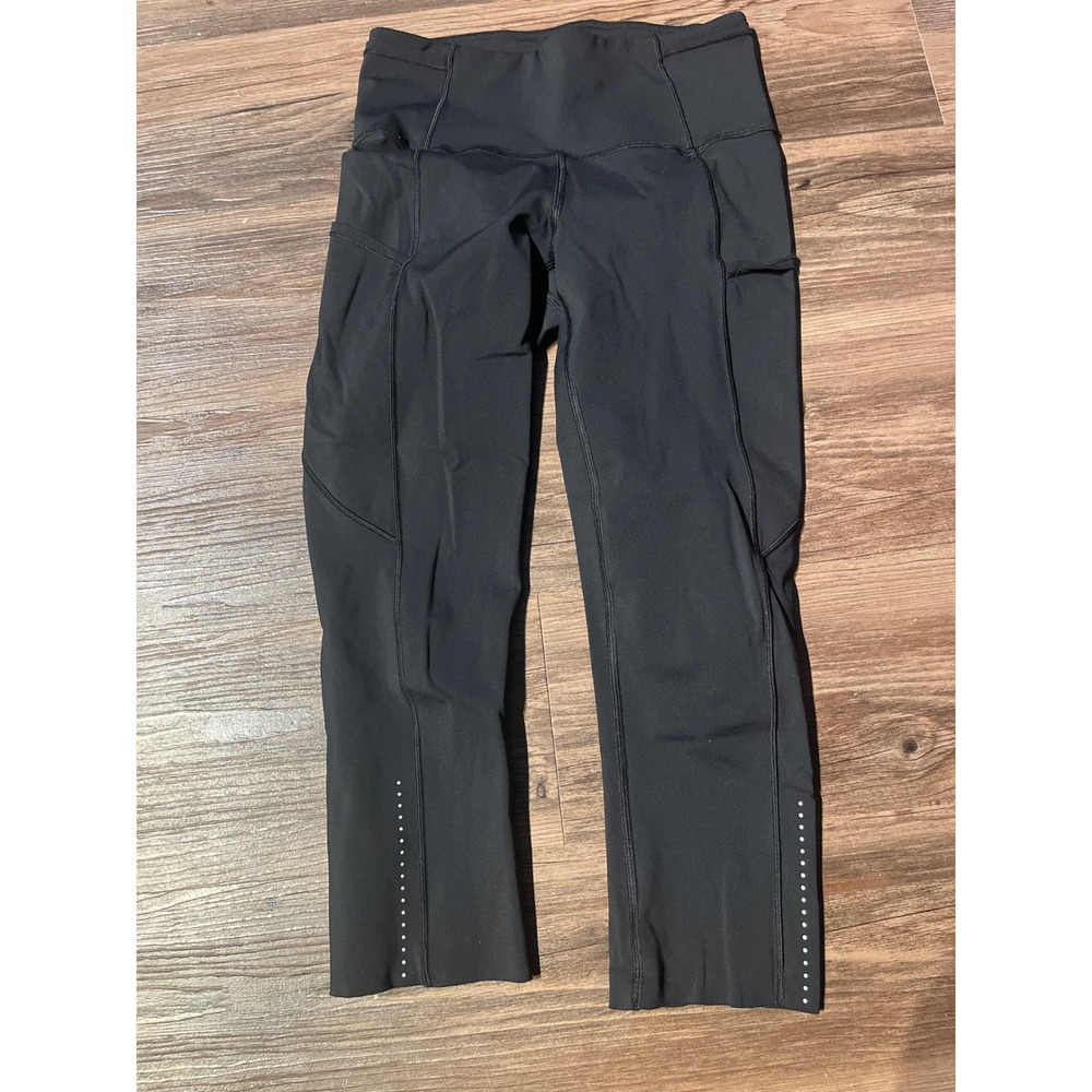 Lululemon Fast and Free High-Rise Crop 23 Black Nulux Running‎ Leggings Size 4